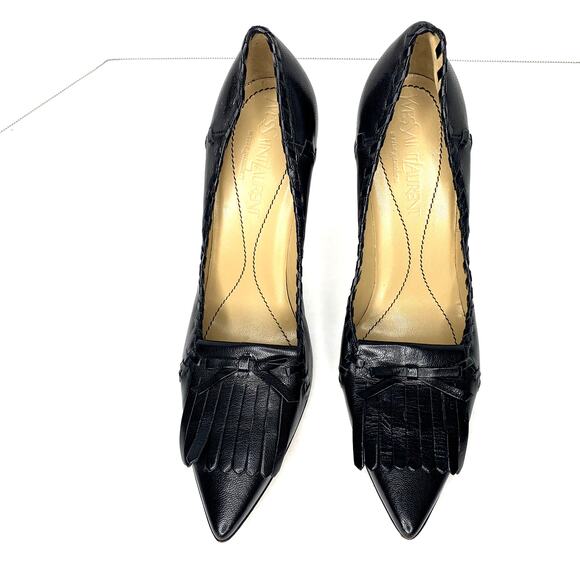 YSL rive gauche line black leather pointy pumps bow accent women's size 37.5 - Picture 3 of 9